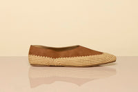 Strength Flat Shoe in Camel Suede & Natural Raffia