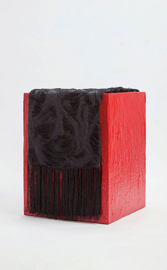 Blaine Fringe Scarf in Black Silk Virgin Wool Jacquard