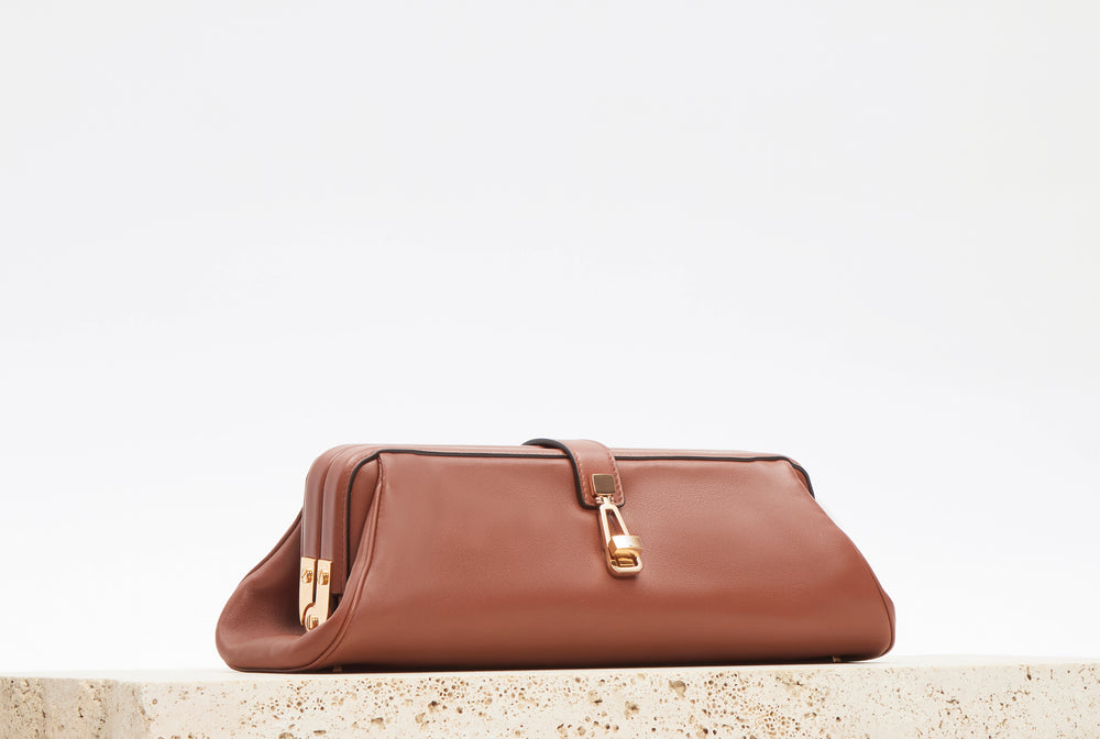Paola Clutch in Cognac Nappa Leather