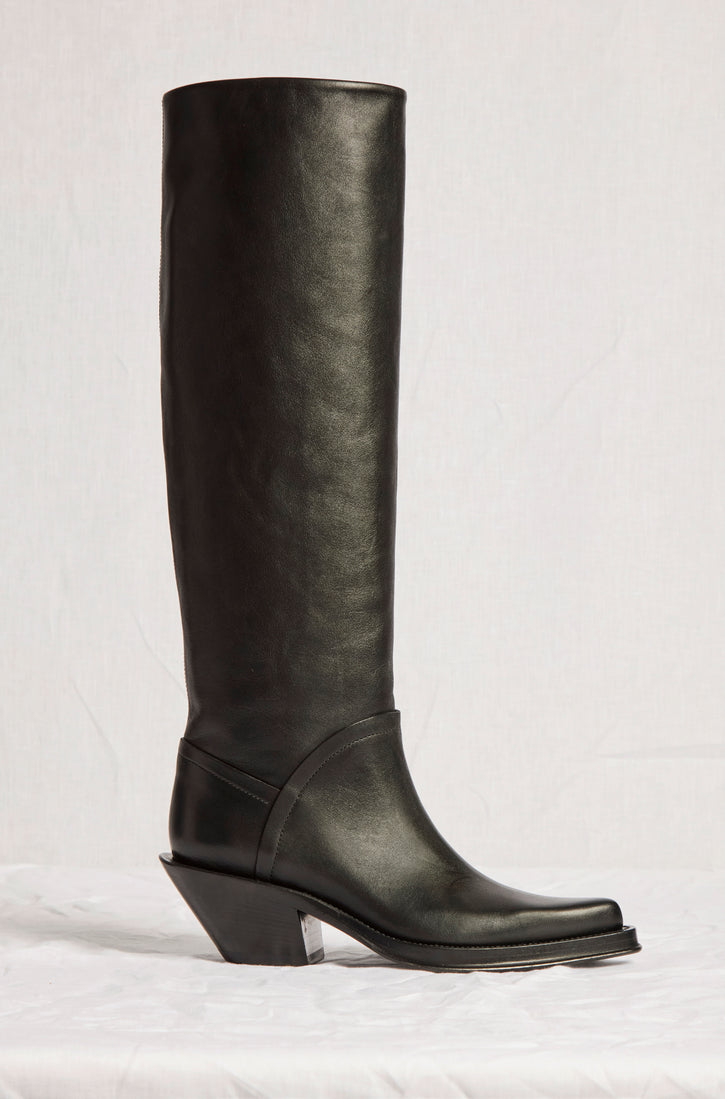 Camero Knee-High Cowboy Boot in Black Leather