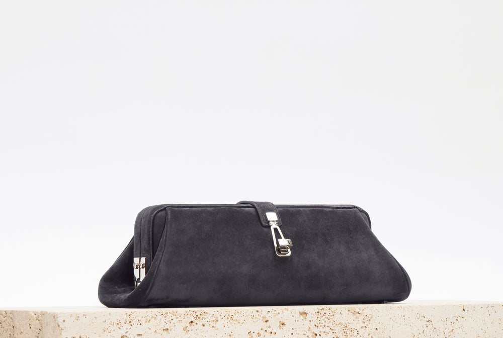 Paola Clutch in Dark Grey Suede