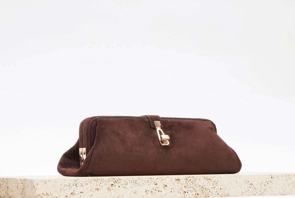 Paola Clutch in Dark Brown Suede