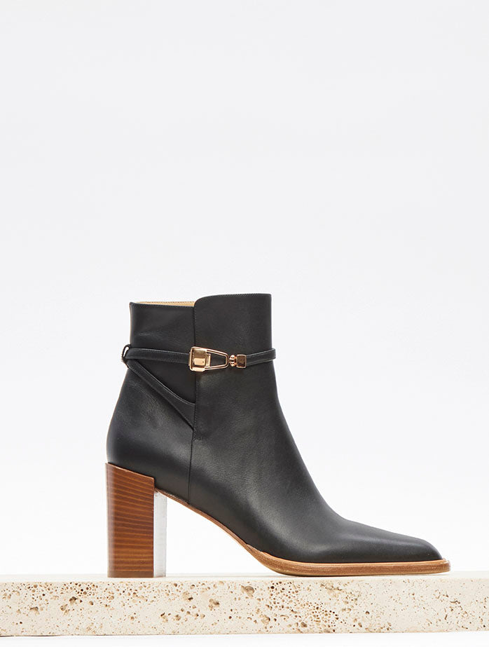 Nina Clasp Ankle Boot in Black Leather