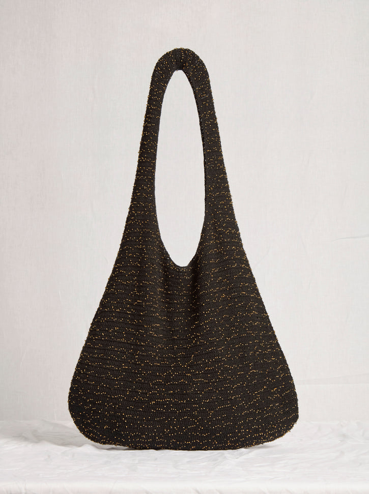 Hedone Knit Hobo Bag in Black & Gold Beaded Cashmere