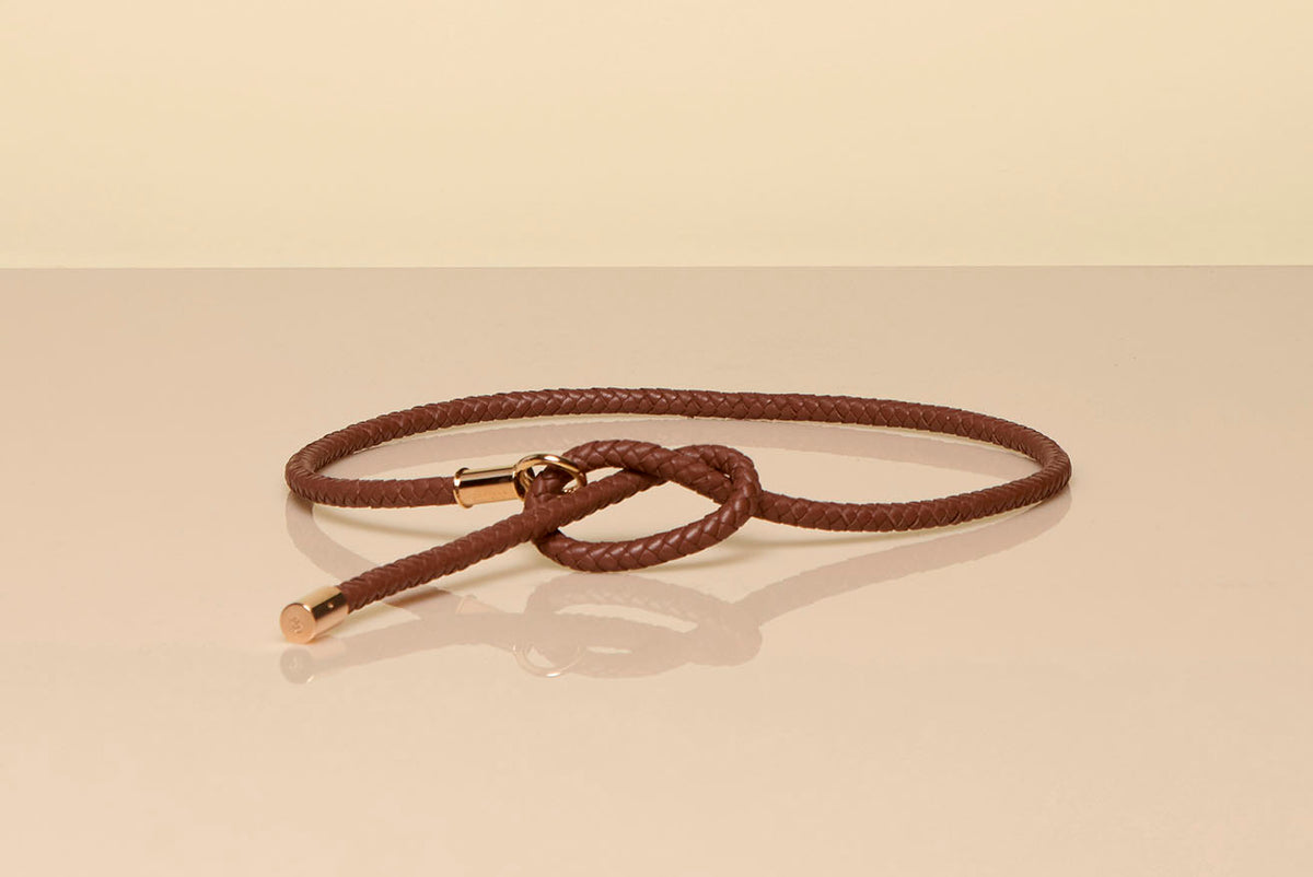 Rope Braided Belt in Cognac Nappa Leather