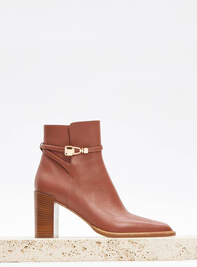 Nina Clasp Ankle Boot in Cognac Leather