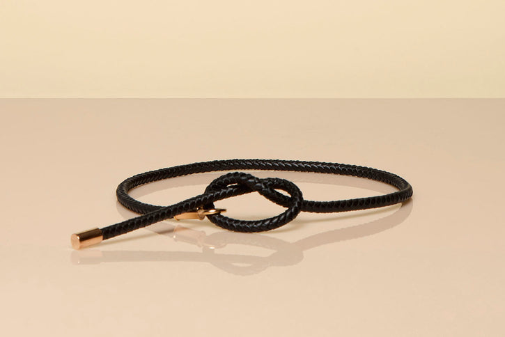 Rope Braided Belt in Black Nappa Leather