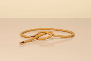 Beige Nappa Leather Rope Belt with Knot - Flat Lay Studio Shot | Gabriela Hearst