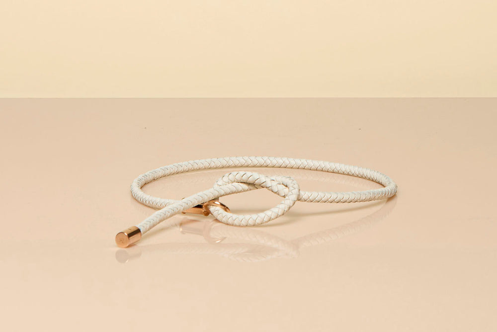 Rope Braided Belt in Ivory Nappa Leather