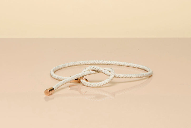 Rope Braided Belt in Ivory Nappa Leather