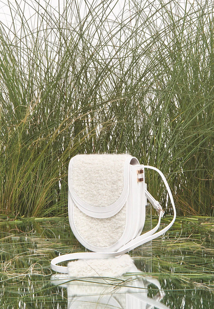 Tina Crossbody Bag in Ivory Nappa Leather with Recycled Cashmere Boucle