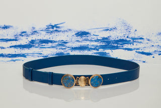 Navy Leather Gaucho Belt with Natural Stones - Lifestyle Styling | Gabriela Hearst