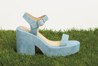 Iman Platform Sandal in Light Blue Suede Denim