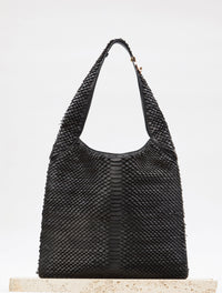 Large Hobo Bag in Black Leather Snake Scales