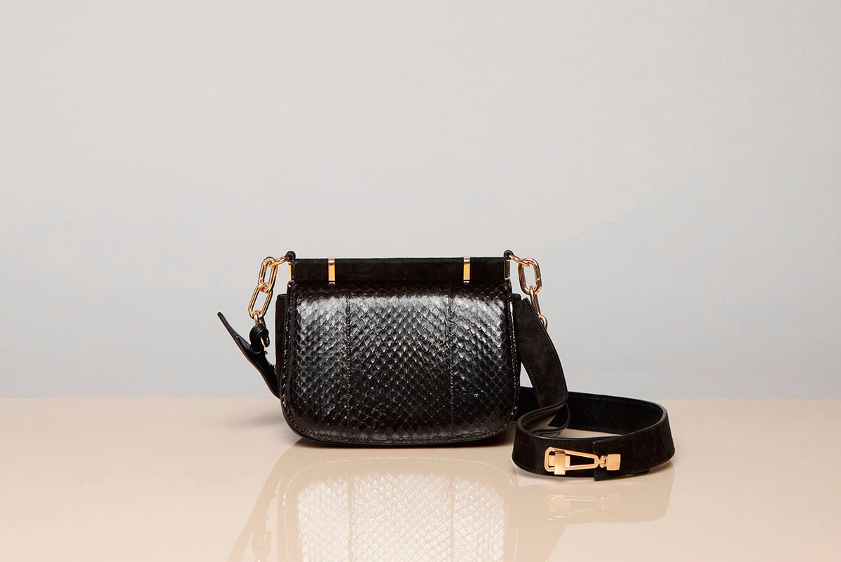 Small Dern Crossbody Bag in Black Snakeskin & Suede