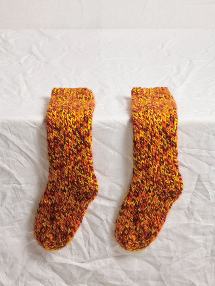 Leto Knit Socks in Cadmium Yellow, Spice & Bordeaux Cashmere