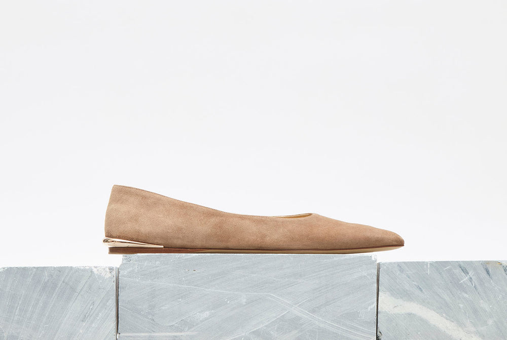 Fleur Ballerina Flat Shoe in Dark Sand Suede