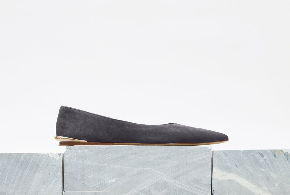 Fleur Ballerina Flat Shoe in Charcoal Suede
