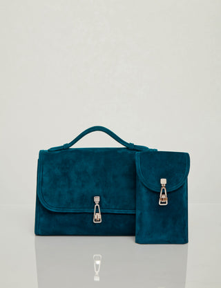 Bottle Green Suede Leonora Bags - Size Comparison on Neutral Background | Gabriela Hearst