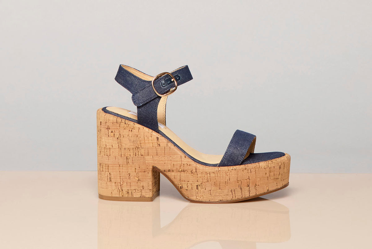 Sardis Platform Sandal in Recycled Cotton Linen Denim