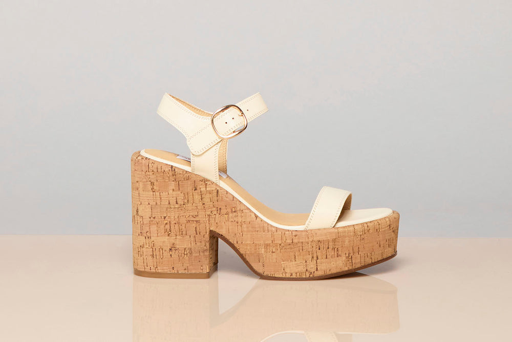 Sardis Platform Sandal in Cream Nappa Leather