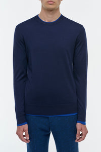 Wells Reversible Knit Sweater in Electric Navy & Cobalt Cashmere Silk