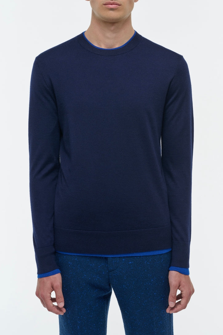 Wells Reversible Knit Sweater in Electric Navy & Cobalt Cashmere Silk