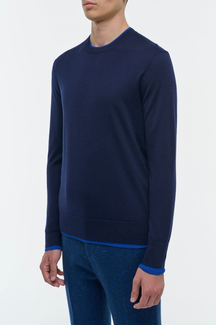 Wells Reversible Knit Sweater in Electric Navy & Cobalt Cashmere Silk