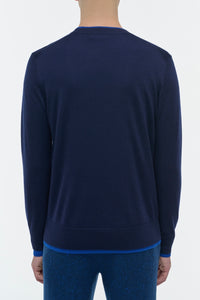 Wells Reversible Knit Sweater in Electric Navy & Cobalt Cashmere Silk