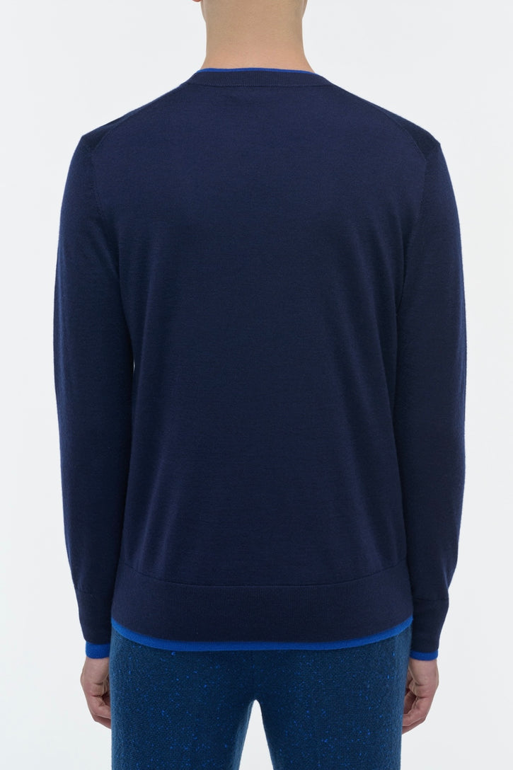 Wells Reversible Knit Sweater in Electric Navy & Cobalt Cashmere Silk