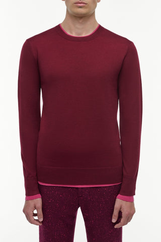 Bordeaux Cashmere Wells Sweater with Fuchsia Contrast Trim - On Model Front | Gabriela Hearst