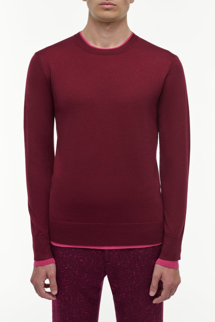 Wells Reversible Knit Sweater in Bordeaux & Fuchsia Cashmere Silk