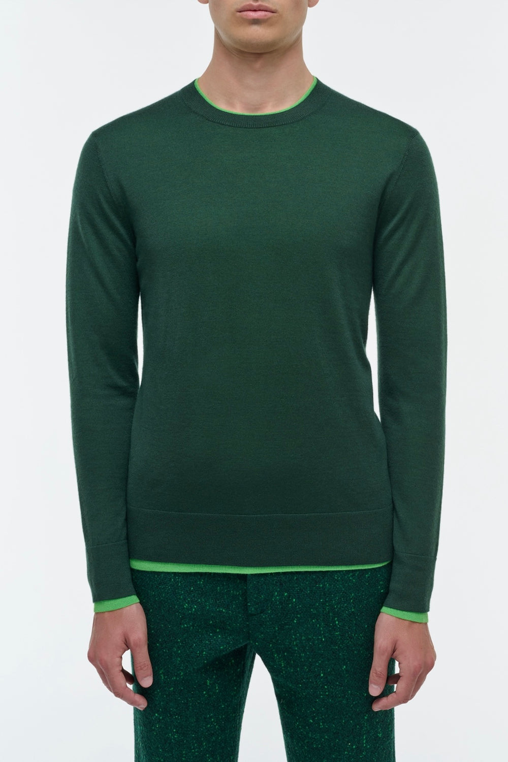 Wells Reversible Knit Sweater in English Green & Fluorescent Green Cashmere Silk