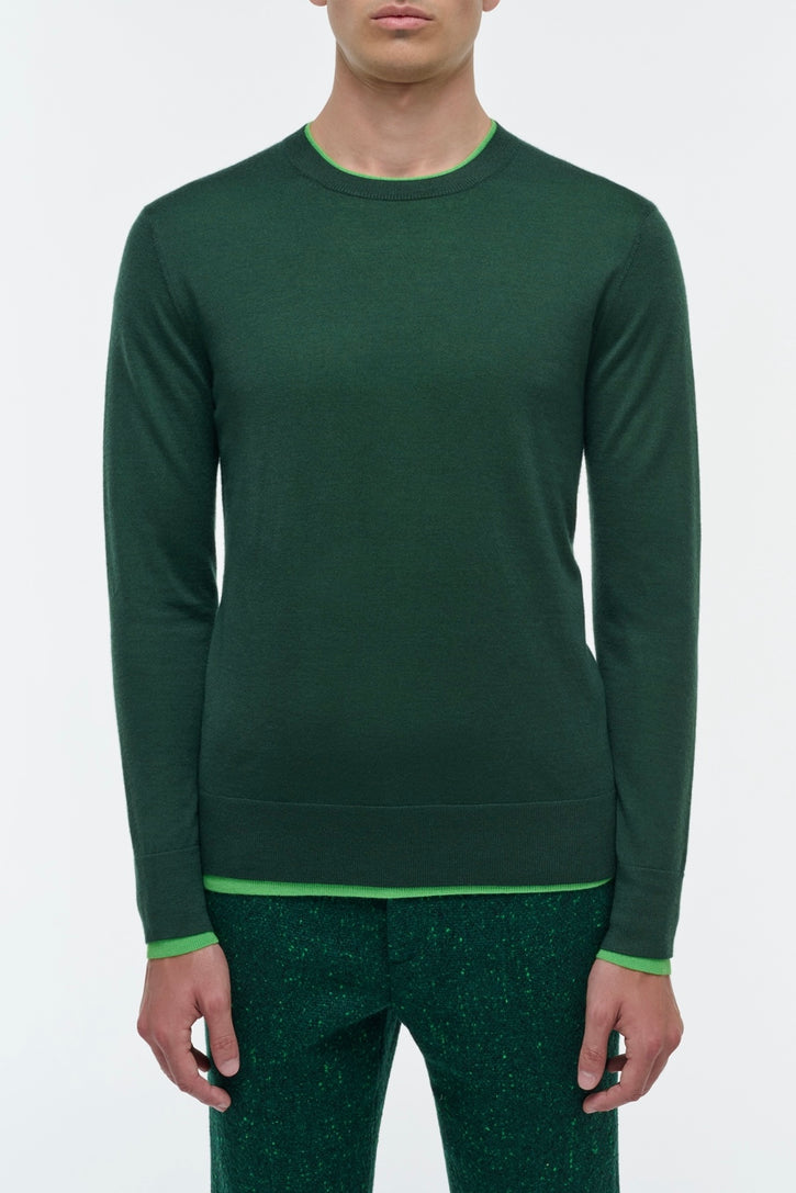 Wells Reversible Knit Sweater in English Green & Fluorescent Green Cashmere Silk