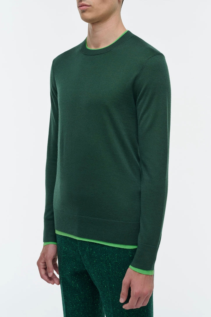 Wells Reversible Knit Sweater in English Green & Fluorescent Green Cashmere Silk
