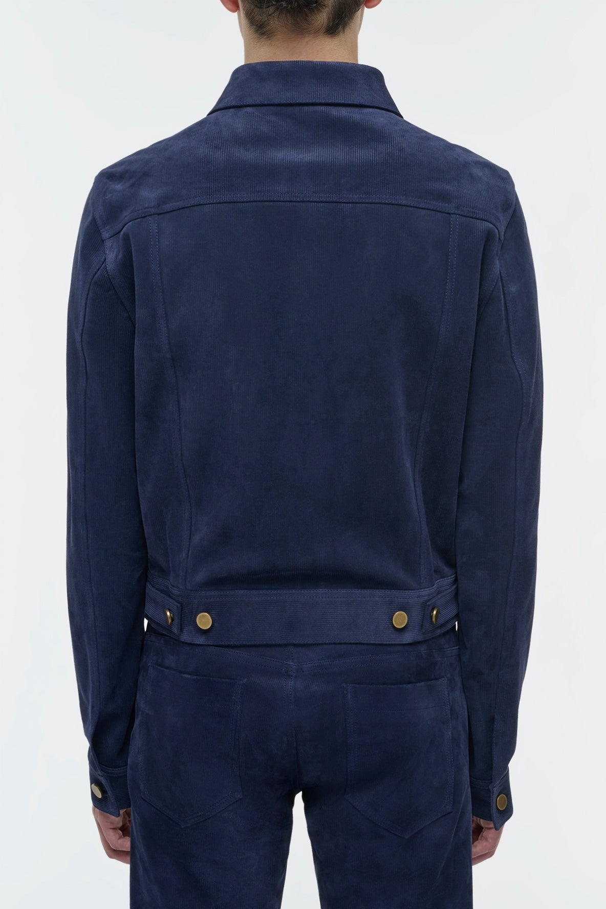 Barry Trucker Jacket in Electric Navy Suede Corduroy