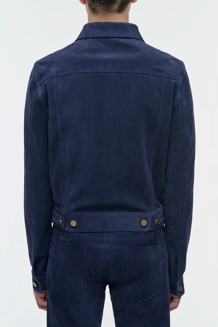 Barry Trucker Jacket in Electric Navy Suede Corduroy