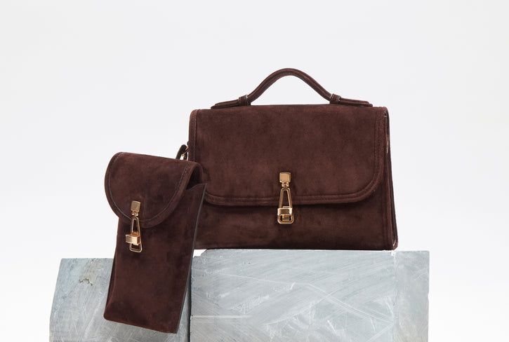 Sunglasses Pouch in Dark Brown Suede