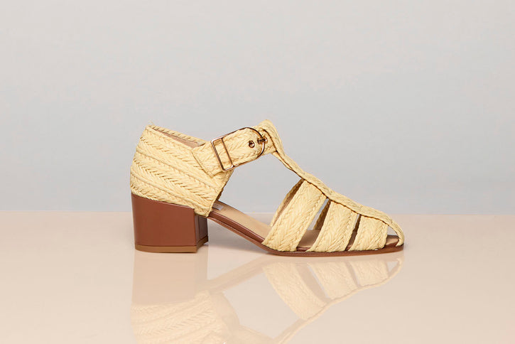 Lyle Block Heel Pump Sandal in Natural Raffia