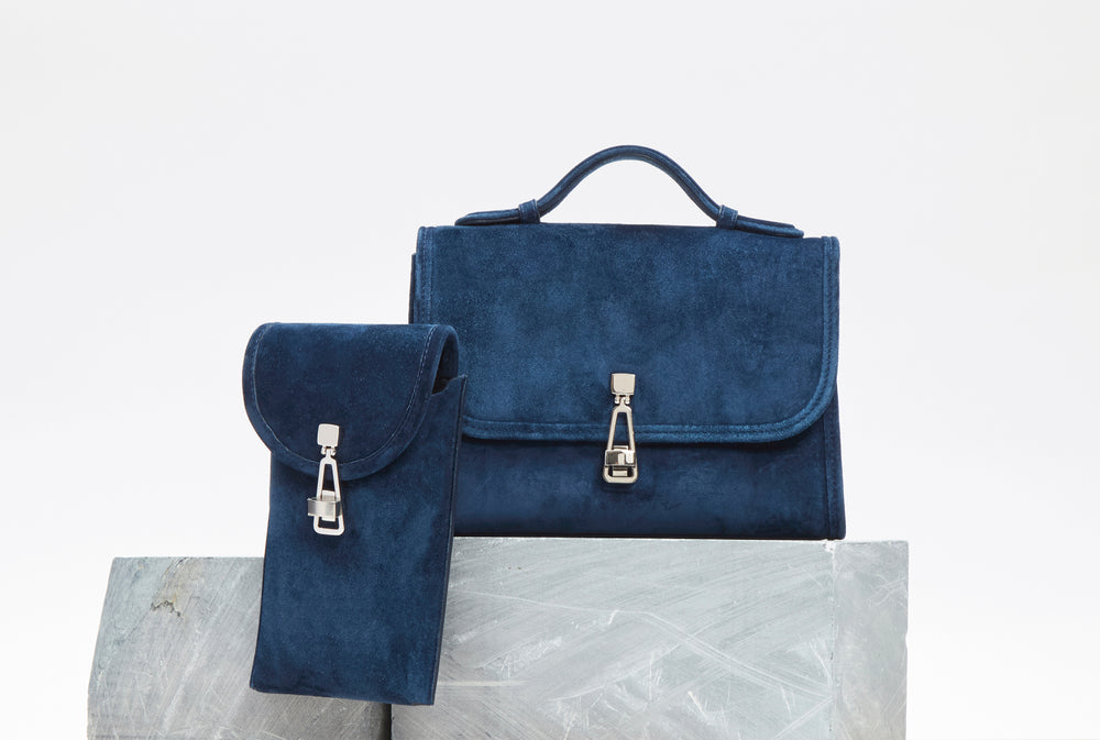 Sunglasses Pouch in Navy Suede