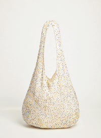 Manasa Knit Hobo Bag in Ivory Multi Beaded Cashmere