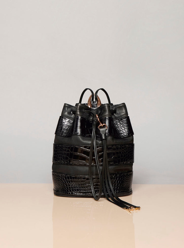 Vintage No.2 Backpack in Black Nappa & Crocodile Leather