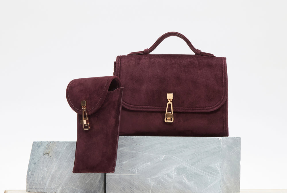 Medium Leonora Flap Bag in Bordeaux Suede