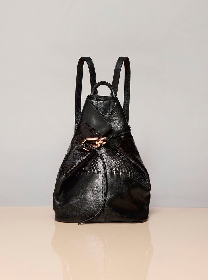 Vintage No.3 Backpack in Black Nappa Leather & Snakeskin
