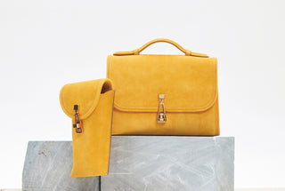 Golden Birch Suede Designer Accessories Collection - Styled Display | Gabriela Hearst
