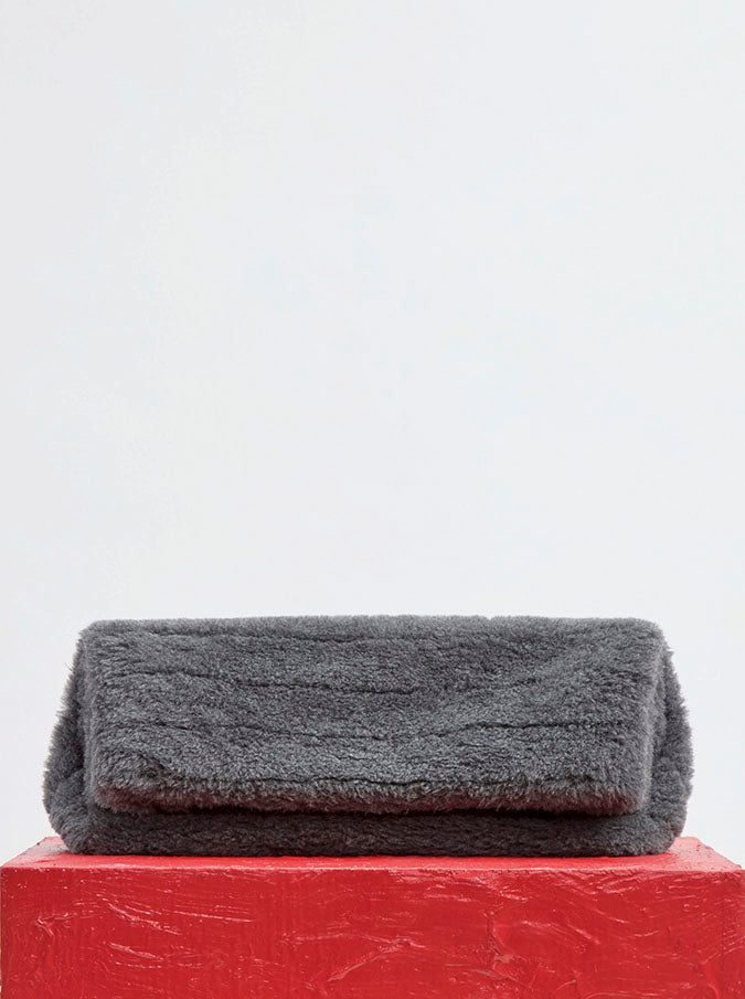 Phoebe Clutch in Dark Grey Virgin Wool Silk Cashmere Fur