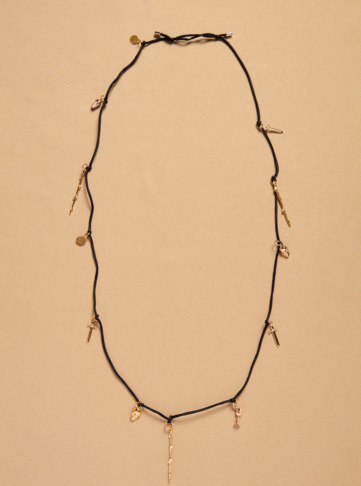 Charm Necklace in Black Silk