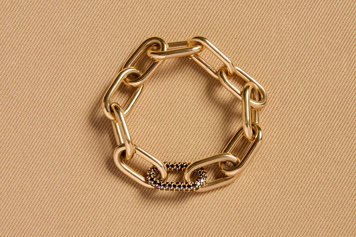 Pave Link Bracelet in 18K Yellow Gold & Black Diamonds (Classic Links)