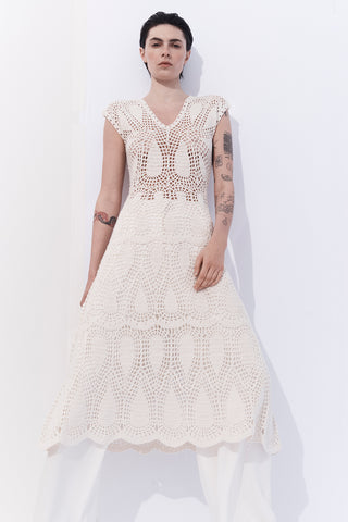 Waldman Crochet Dress in Ivory Wool Cashmere