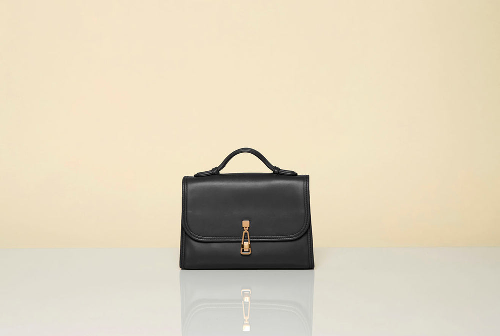 Small Leonora Flap Bag in Black Nappa Leather